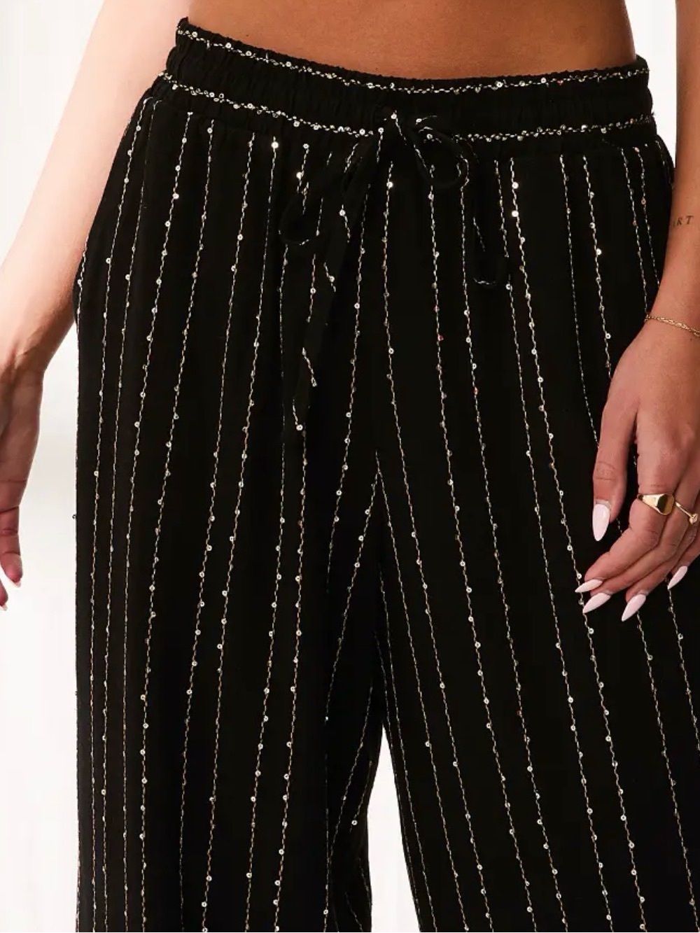 BKE Resort Edit - Sequins Embroidered Pant Gold and Black NWOT - Picture 5 of 7
